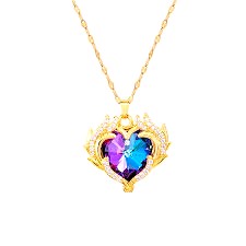 DIEYURO 316L Stainless Steel Love Heart Amethyst Gold Necklace